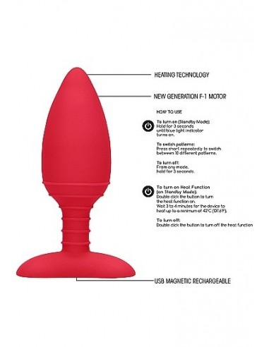 Wibrujący korek analny Heating Anal Butt Plug - Glow - Red - Kulki i korki analne wibrujące - 9