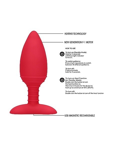 Wibrujący korek analny Heating Anal Butt Plug - Glow - Red - Kulki i korki analne wibrujące - 9