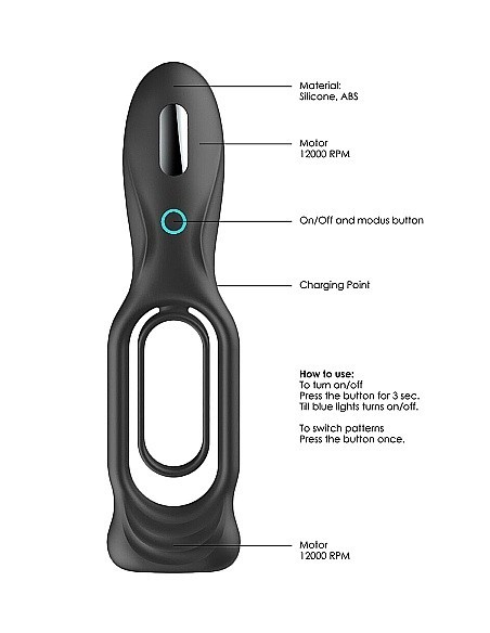 Pierścien erekcyjny wibrujący N0. 88 Rechargeable Czarny - Pierścienie erekcyjne wibrujące - 9