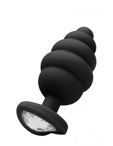 Korek analny Large Ribbed Diamond Heart Plug - Black - Korki analne silikonowe - 1