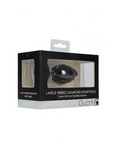 Korek analny Large Ribbed Diamond Heart Plug - Black - Korki analne silikonowe - 1 2