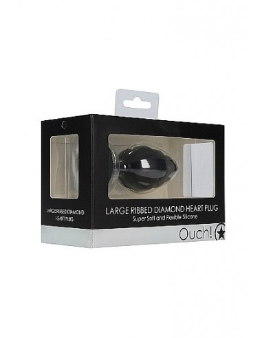 Korek analny Large Ribbed Diamond Heart Plug - Black - Korki analne silikonowe - 2