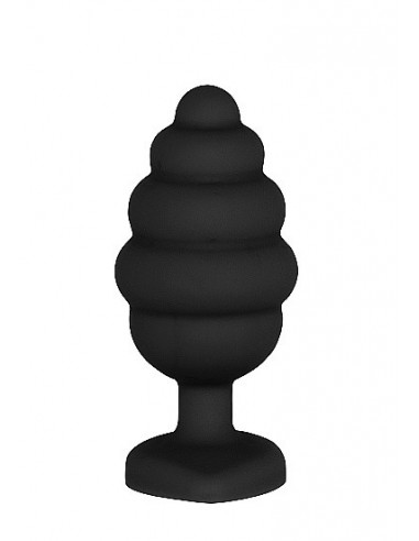 Korek analny Large Ribbed Diamond Heart Plug - Black - Korki analne silikonowe - 4