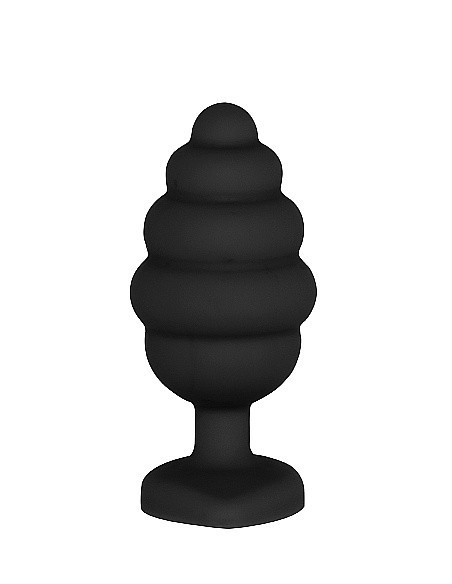 Korek analny Large Ribbed Diamond Heart Plug - Black - Korki analne silikonowe - 4