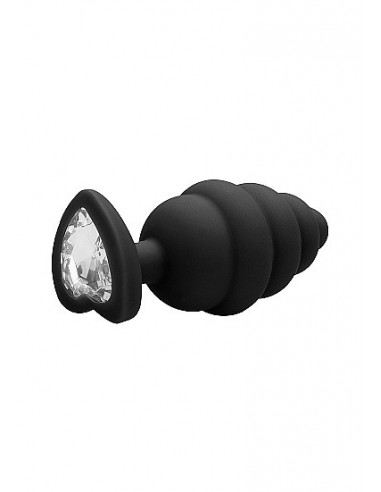 Korek analny Large Ribbed Diamond Heart Plug - Black - Korki analne silikonowe - 5
