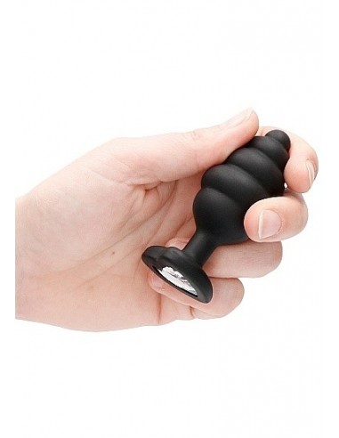 Korek analny Large Ribbed Diamond Heart Plug - Black - Korki analne silikonowe - 6