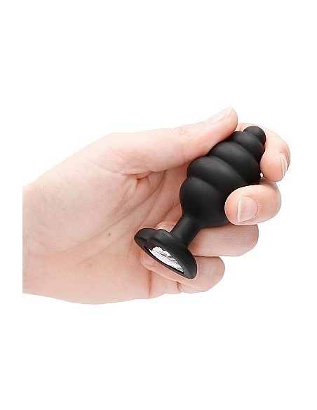 Korek analny Large Ribbed Diamond Heart Plug - Black - Korki analne silikonowe - 6