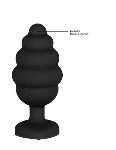 Korek analny Large Ribbed Diamond Heart Plug - Black - Korki analne silikonowe - 7