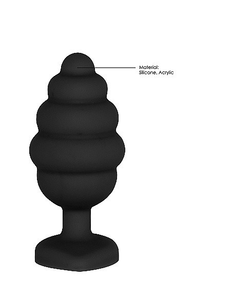 Korek analny Large Ribbed Diamond Heart Plug - Black - Korki analne silikonowe - 7