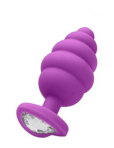 Korek analny Large Ribbed Diamond Heart Plug - Purple - Korki analne silikonowe - 1