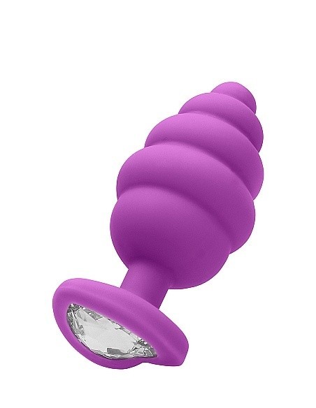 Korek analny Large Ribbed Diamond Heart Plug - Purple - Korki analne silikonowe - 1