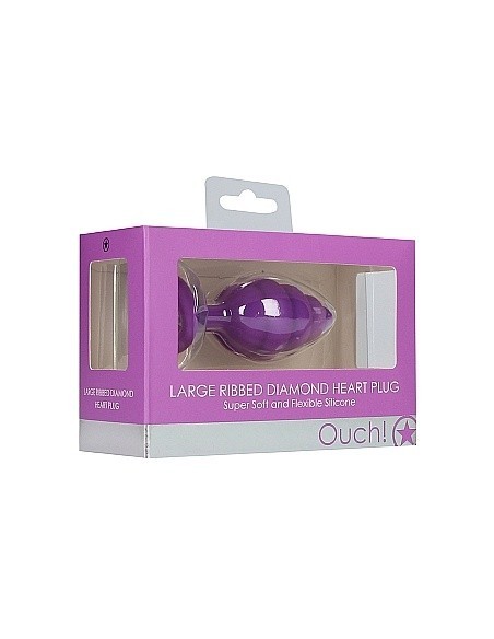 Korek analny Large Ribbed Diamond Heart Plug - Purple - Korki analne silikonowe - 2