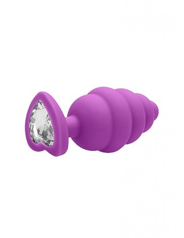 Korek analny Large Ribbed Diamond Heart Plug - Purple - Korki analne silikonowe - 5
