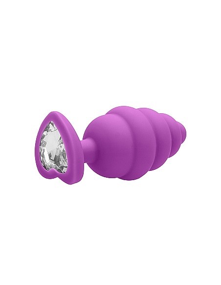 Korek analny Large Ribbed Diamond Heart Plug - Purple - Korki analne silikonowe - 5