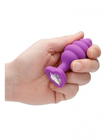 Korek analny Large Ribbed Diamond Heart Plug - Purple - Korki analne silikonowe - 6