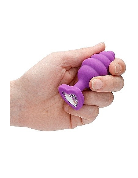 Korek analny Large Ribbed Diamond Heart Plug - Purple - Korki analne silikonowe - 6