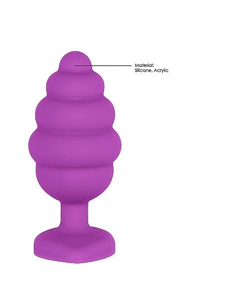Korek analny Large Ribbed Diamond Heart Plug - Purple - Korki analne silikonowe - 7