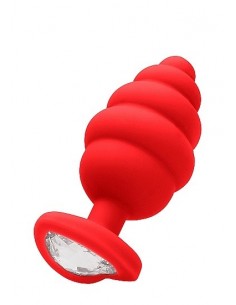 Korek analny Large Ribbed Diamond Heart Plug - Red - Korki analne silikonowe - 1