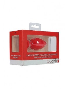 Korek analny Large Ribbed Diamond Heart Plug - Red - Korki analne silikonowe - 1 2