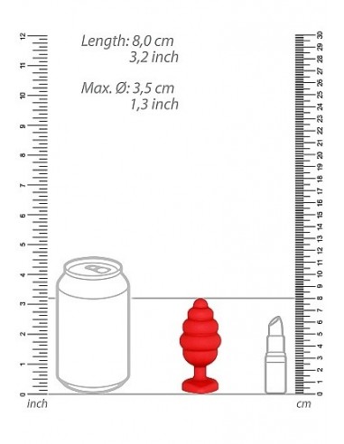 Korek analny Large Ribbed Diamond Heart Plug - Red - Korki analne silikonowe - 4