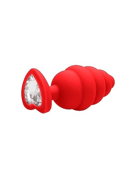 Korek analny Large Ribbed Diamond Heart Plug - Red - Korki analne silikonowe - 6