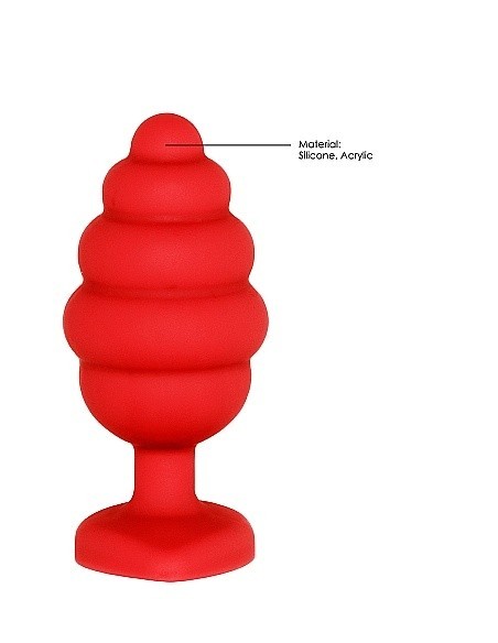 Korek analny Large Ribbed Diamond Heart Plug - Red - Korki analne silikonowe - 8