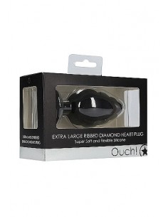 Korek analny Extra Large Ribbed Diamond Heart Plug - Black - Korki analne silikonowe - 1 2