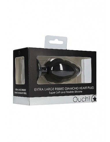 Korek analny Extra Large Ribbed Diamond Heart Plug - Black - Korki analne silikonowe - 2