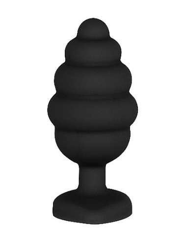 Korek analny Extra Large Ribbed Diamond Heart Plug - Black - Korki analne silikonowe - 4