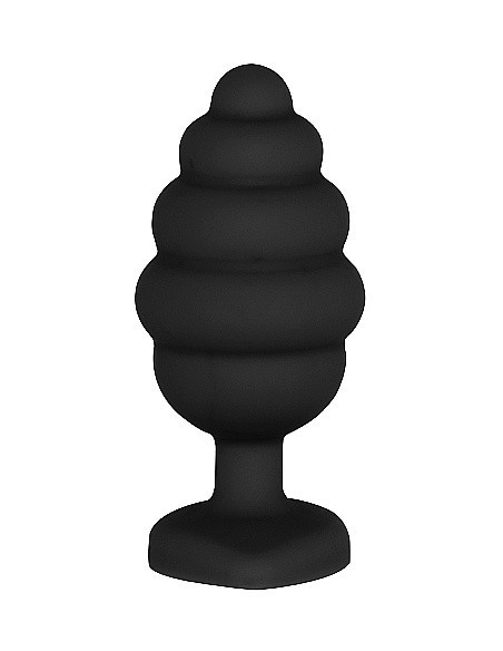 Korek analny Extra Large Ribbed Diamond Heart Plug - Black - Korki analne silikonowe - 4
