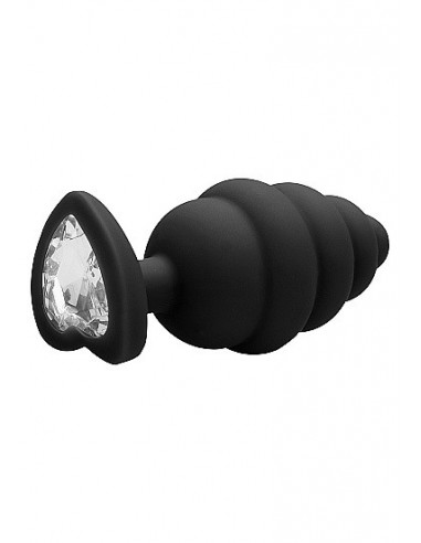 Korek analny Extra Large Ribbed Diamond Heart Plug - Black - Korki analne silikonowe - 5
