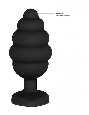 Korek analny Extra Large Ribbed Diamond Heart Plug - Black - Korki analne silikonowe - 7