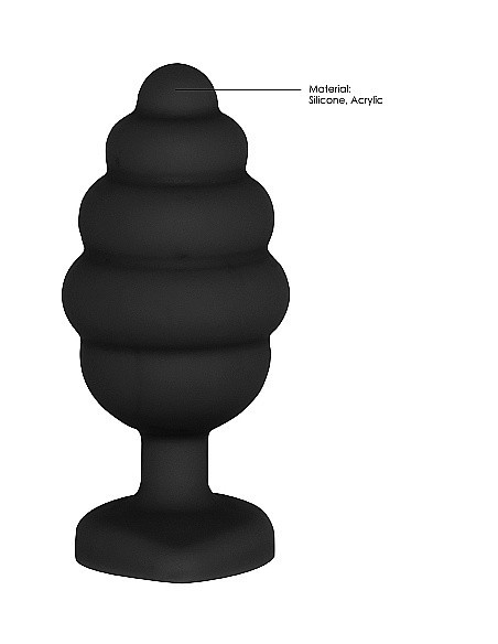 Korek analny Extra Large Ribbed Diamond Heart Plug - Black - Korki analne silikonowe - 7