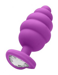 Korek analny Extra Large Ribbed Diamond Heart Plug - Purple - Korki analne silikonowe - 1