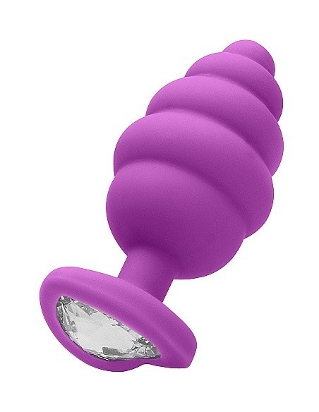Korek analny Extra Large Ribbed Diamond Heart Plug - Purple - Korki analne silikonowe - 1