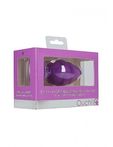 Korek analny Extra Large Ribbed Diamond Heart Plug - Purple - Korki analne silikonowe - 2