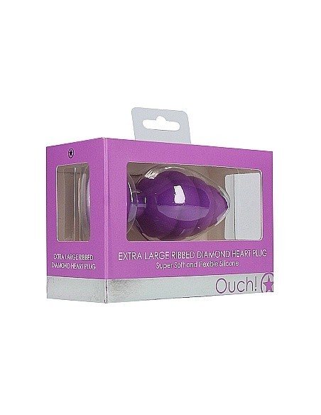 Korek analny Extra Large Ribbed Diamond Heart Plug - Purple - Korki analne silikonowe - 2