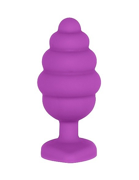 Korek analny Extra Large Ribbed Diamond Heart Plug - Purple - Korki analne silikonowe - 4