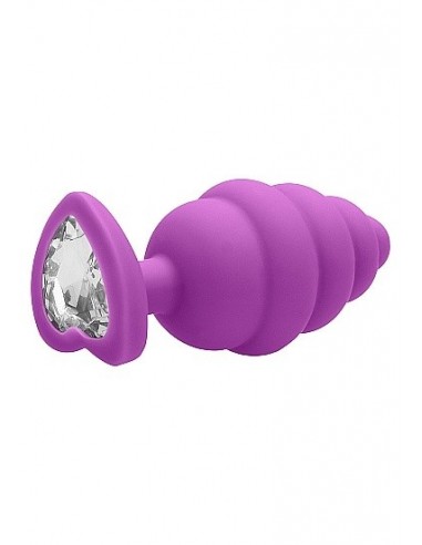 Korek analny Extra Large Ribbed Diamond Heart Plug - Purple - Korki analne silikonowe - 5