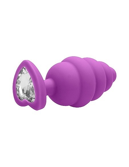 Korek analny Extra Large Ribbed Diamond Heart Plug - Purple - Korki analne silikonowe - 5