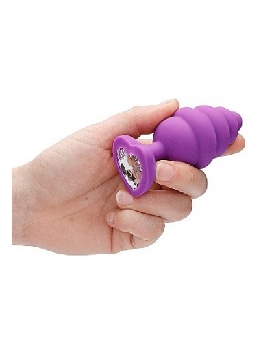 Korek analny Extra Large Ribbed Diamond Heart Plug - Purple - Korki analne silikonowe - 6