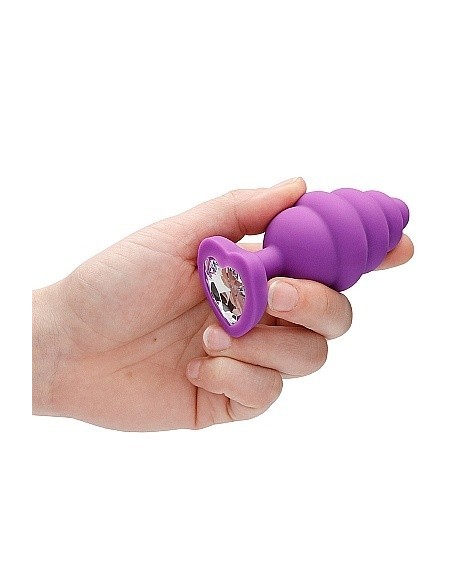 Korek analny Extra Large Ribbed Diamond Heart Plug - Purple - Korki analne silikonowe - 6