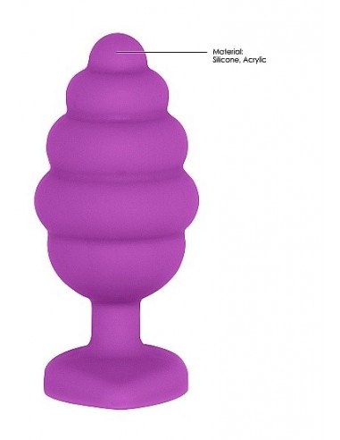 Korek analny Extra Large Ribbed Diamond Heart Plug - Purple - Korki analne silikonowe - 7