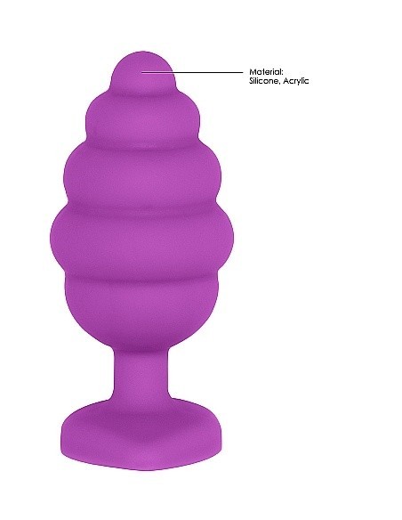 Korek analny Extra Large Ribbed Diamond Heart Plug - Purple - Korki analne silikonowe - 7