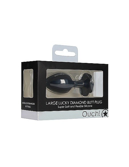 Korek analny Large Lucky Diamond Butt Plug - Black - Korki analne silikonowe - 2