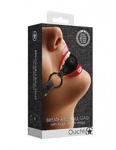 Knebel erotyczny Breathable Ball Gag - With Roughend Denim Straps - Black - Kneble do ust - 3