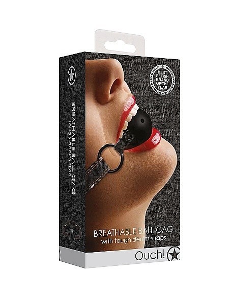 Knebel erotyczny Breathable Ball Gag - With Roughend Denim Straps - Black - Kneble do ust - 3