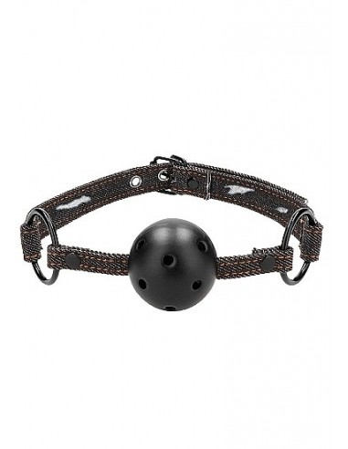 Knebel erotyczny Breathable Ball Gag - With Roughend Denim Straps - Black - Kneble do ust - 1