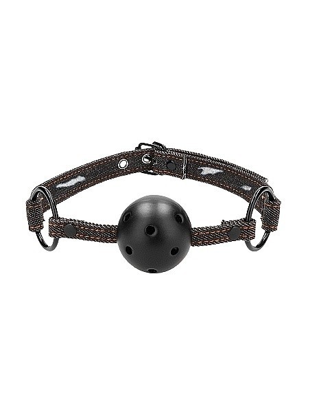 Knebel erotyczny Breathable Ball Gag - With Roughend Denim Straps - Black - Kneble do ust - 1