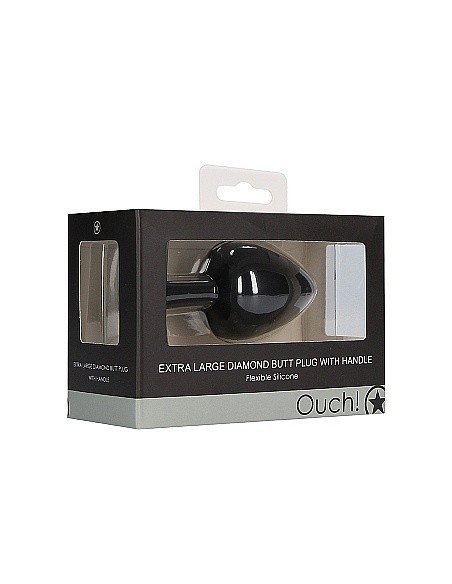 Zatyczka analna z uchwytem Extra Large Diamond Butt Plug With Handle - Black - Korki analne silikonowe - 2